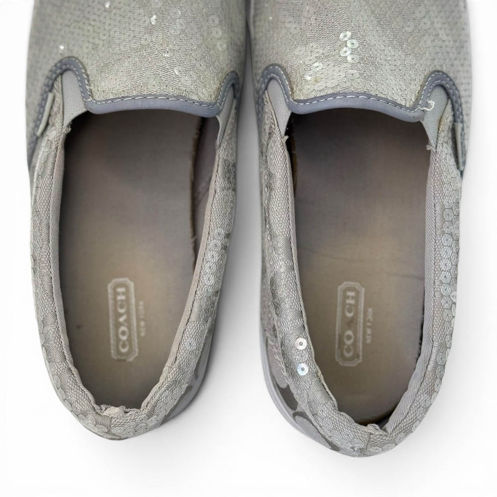 VTG Coach Kivy Sequin Slip On Sneakers Women 10B Gray Signature Casual Designer - Picture 8 of 11